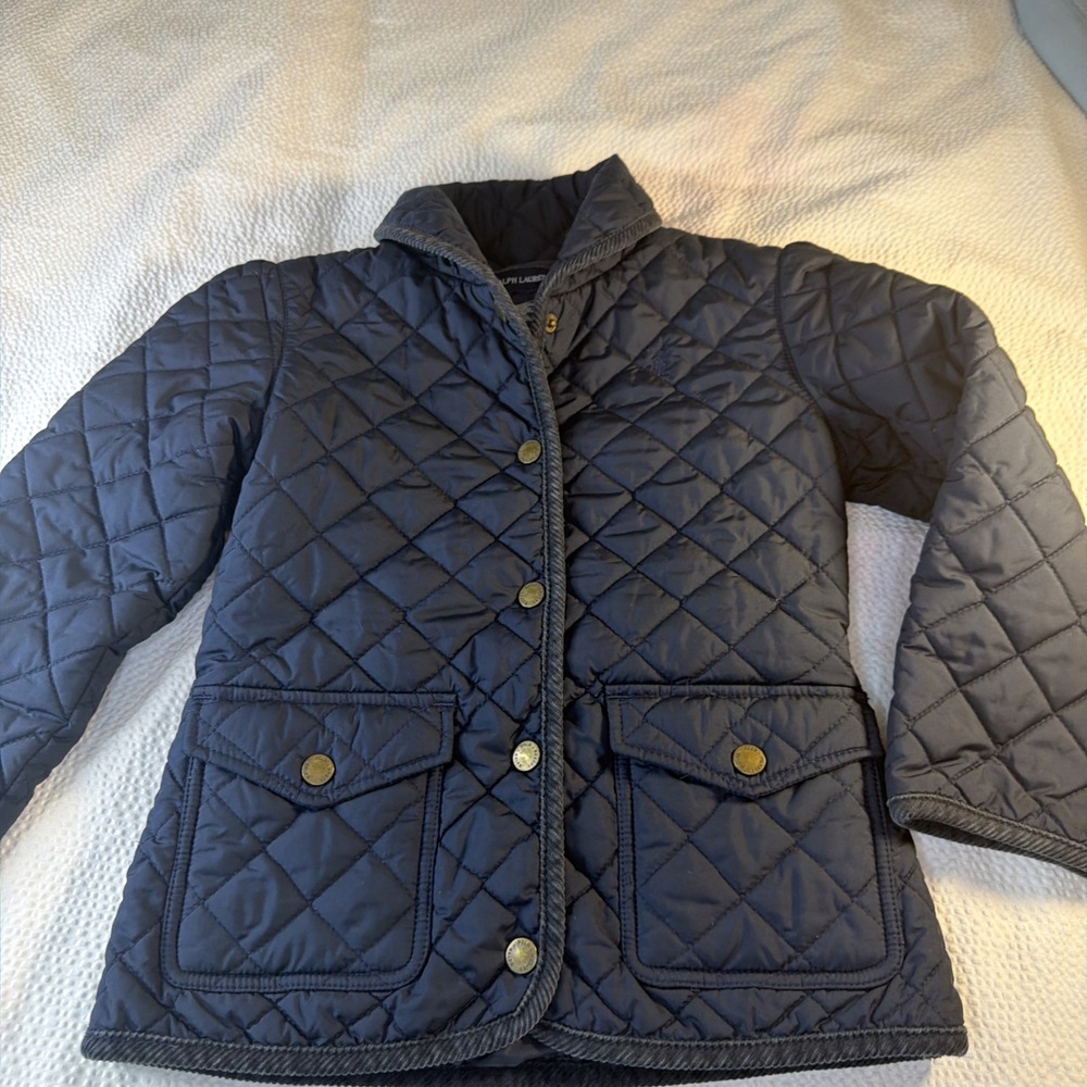 Polo Ralph Lauren Quilted Jacket Kids 6 Barn Coat Snap Buttons Pony Blue